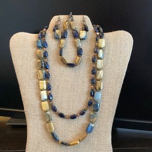 Gold & Blue Tiger’s Eye 2-strand necklace set with Blue Goldstone